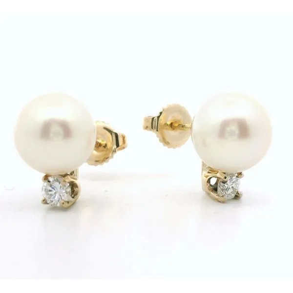 14K Yellow Gold Akoya Pearl and Diamond Earrings Jaymark Jewelers Cold Spring, NY