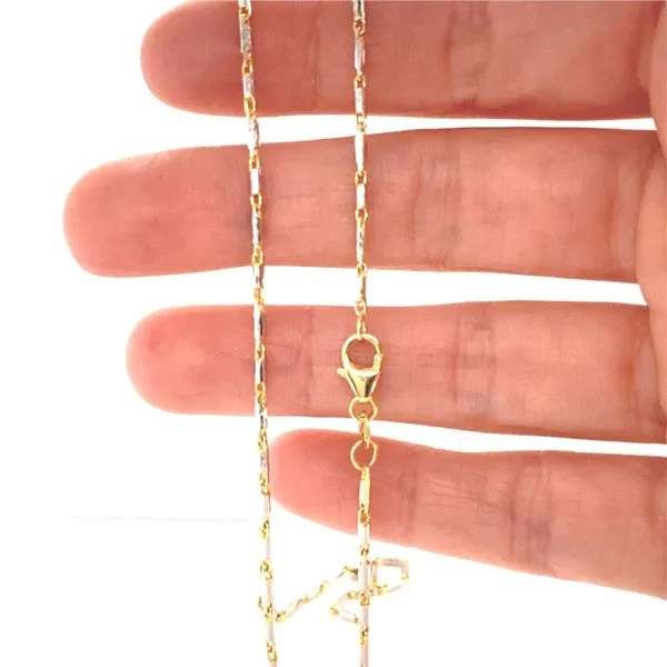 14K Two Tone Gold Diamond Cut Beaded Link Chain, 18