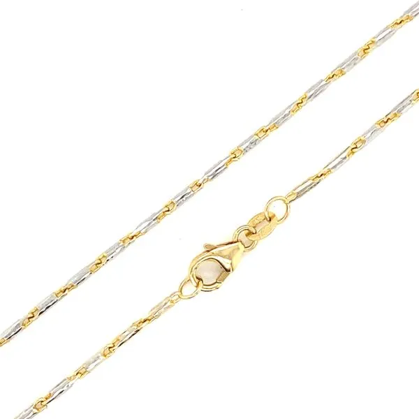 14K Two Tone Gold Diamond Cut Beaded Link Chain, 18