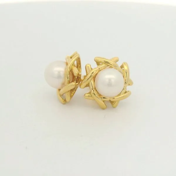 18K Yellow Gold Estate Tiffany and Co. Pearl Earrings Jaymark Jewelers Cold Spring, NY