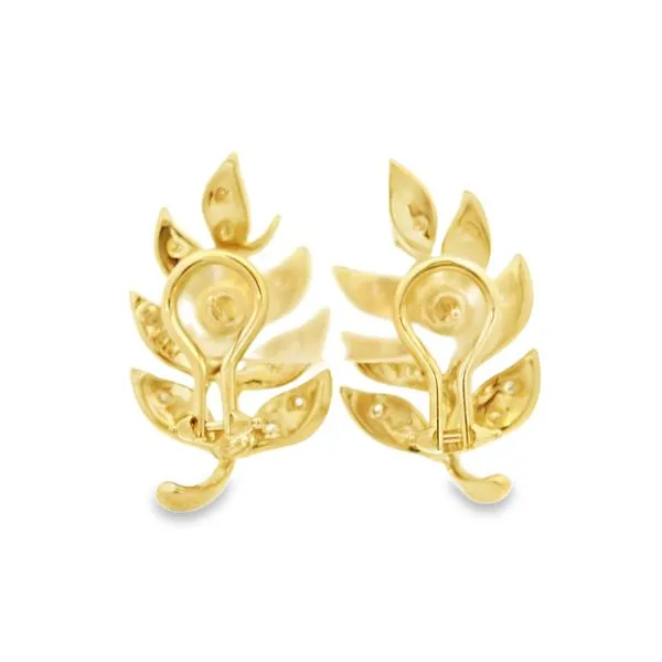 18K Yellow Gold and Diamond Estate Leaf Earrings Image 2 Jaymark Jewelers Cold Spring, NY