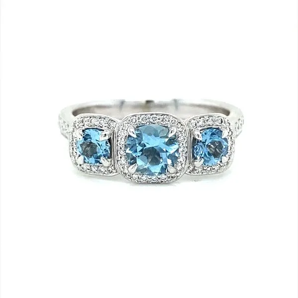 14K White Gold Three Stone Aquamarine and Diamond Ring Jaymark Jewelers Cold Spring, NY