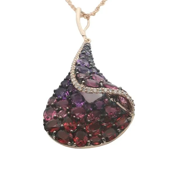 14K Rose Gold Pink Tourmaline,Garnet,Amethyst and Diamond Necklace Image 2 Jaymark Jewelers Cold Spring, NY