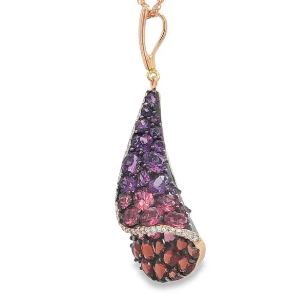 14K Rose Gold Pink Tourmaline,Garnet,Amethyst and Diamond Necklace Image 3 Jaymark Jewelers Cold Spring, NY