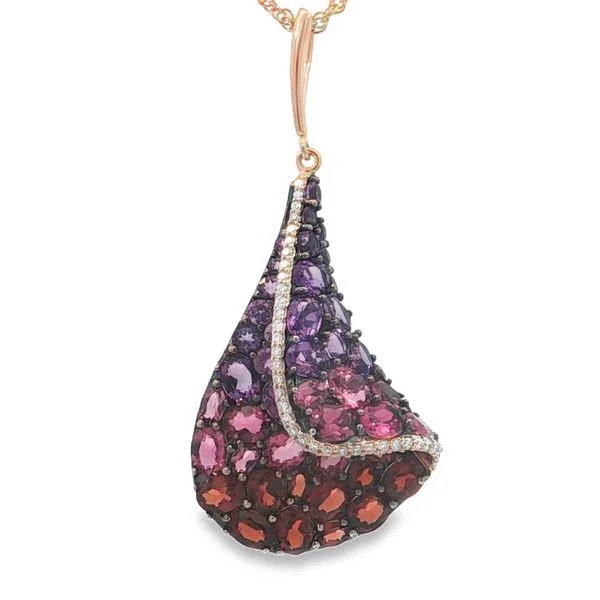 14K Rose Gold Pink Tourmaline,Garnet,Amethyst and Diamond Necklace Jaymark Jewelers Cold Spring, NY