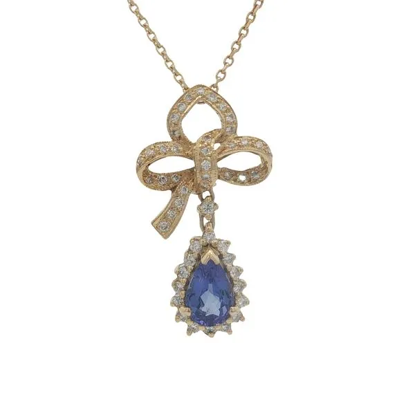 18K Yellow Gold Tanzanite and Diamond Pendant with a 14K Yellow Gold Chain Jaymark Jewelers Cold Spring, NY