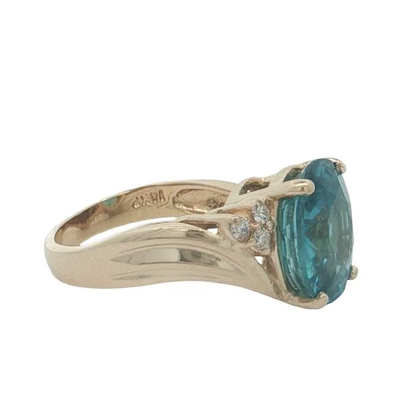 14K Yellow Gold Blue Zircon and Diamond Ring Image 3 Jaymark Jewelers Cold Spring, NY