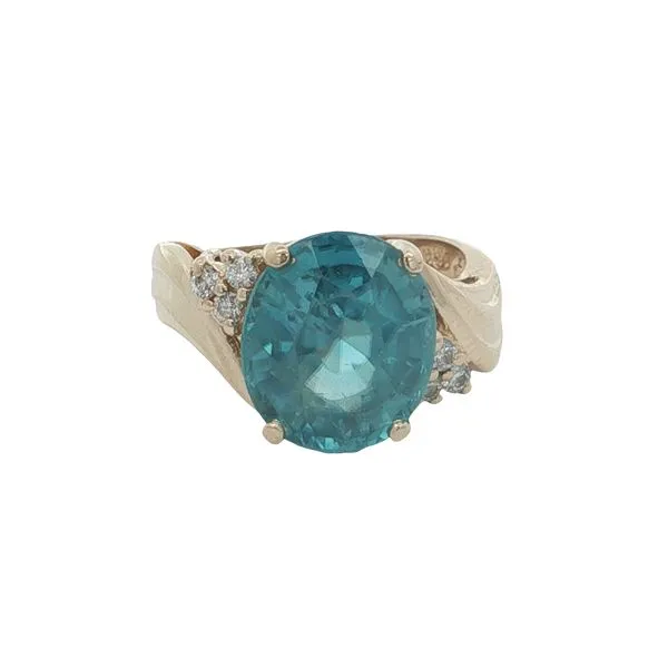 14K Yellow Gold Blue Zircon and Diamond Ring Jaymark Jewelers Cold Spring, NY