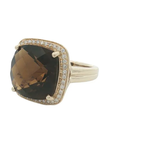 14K Yellow Gold Smokey Quartz and Diamond Halo Ring Image 2 Jaymark Jewelers Cold Spring, NY