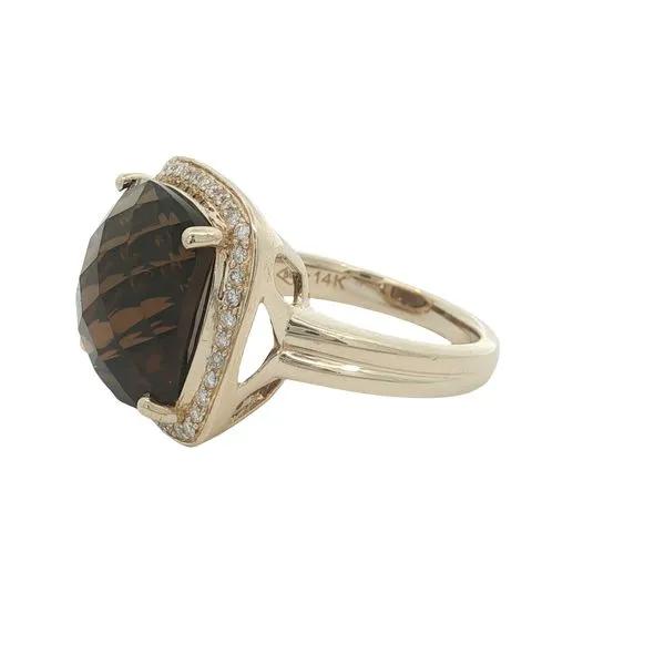 14K Yellow Gold Smokey Quartz and Diamond Halo Ring Image 3 Jaymark Jewelers Cold Spring, NY