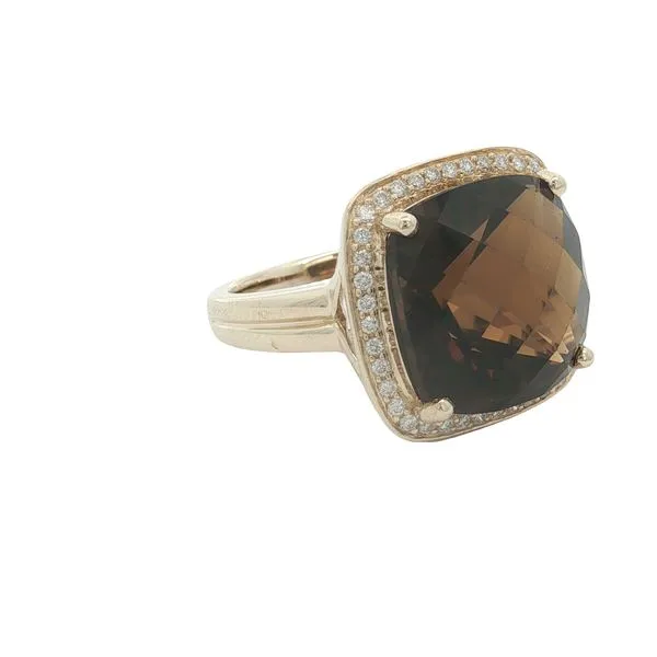 14K Yellow Gold Smokey Quartz and Diamond Halo Ring Jaymark Jewelers Cold Spring, NY