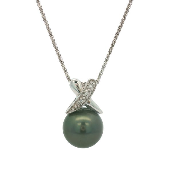 14K White Gold Tahitian Pearl and Diamond Necklace Jaymark Jewelers Cold Spring, NY