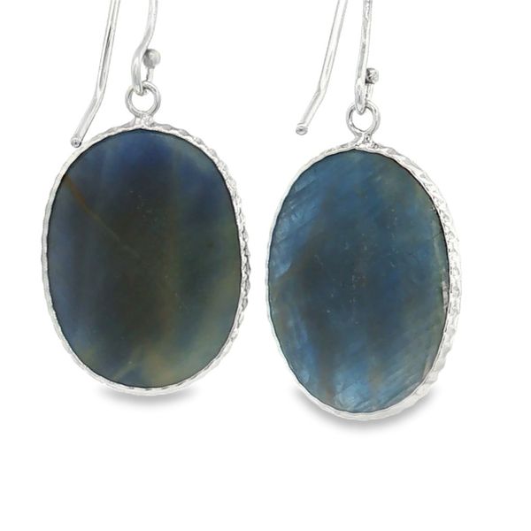 14K White Gold Raw Blue Sapphire Dangling Earring Image 2 Jaymark Jewelers Cold Spring, NY