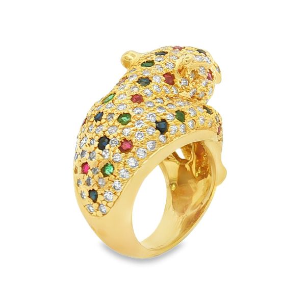 18K Yellow Gold Ruby, Emerald, Sapphire and Diamond Leopard Ring Image 4 Jaymark Jewelers Cold Spring, NY