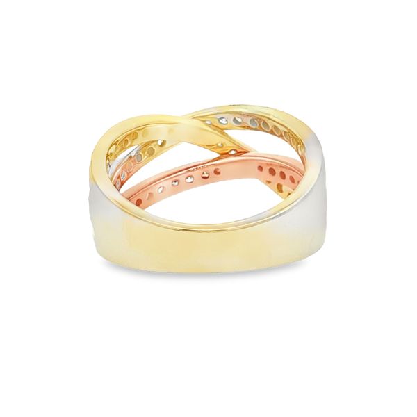 14K Tri Color Diamond Crisscross Ring Image 4 Jaymark Jewelers Cold Spring, NY
