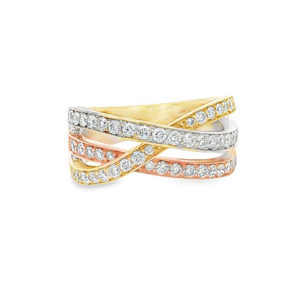 14K Tri Color Diamond Crisscross Ring Jaymark Jewelers Cold Spring, NY