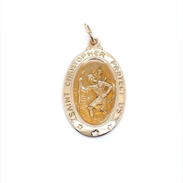 14K Yellow Gold Oval Hollow St. Christopher's Medal Jaymark Jewelers Cold Spring, NY