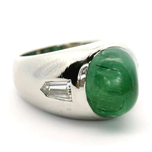 Platinum Emerald and Diamond Men's Ring Image 3 Jaymark Jewelers Cold Spring, NY