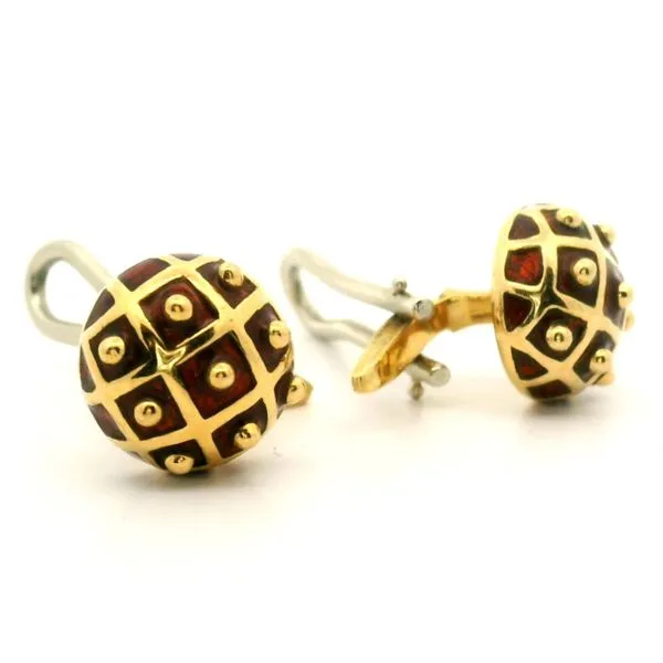 18K Yellow Gold David Webb Red Enamel Cuff Links Image 2 Jaymark Jewelers Cold Spring, NY