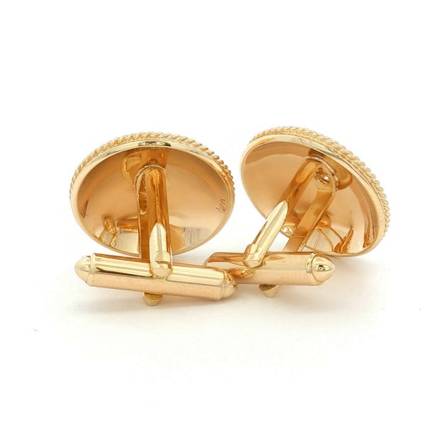 14K Yellow Gold Florentine Diamond Cuff LInk Image 4 Jaymark Jewelers Cold Spring, NY