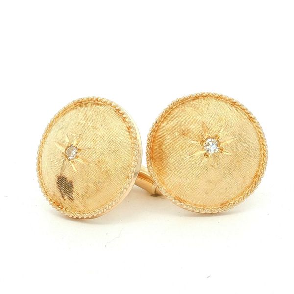 14K Yellow Gold Florentine Diamond Cuff LInk Jaymark Jewelers Cold Spring, NY