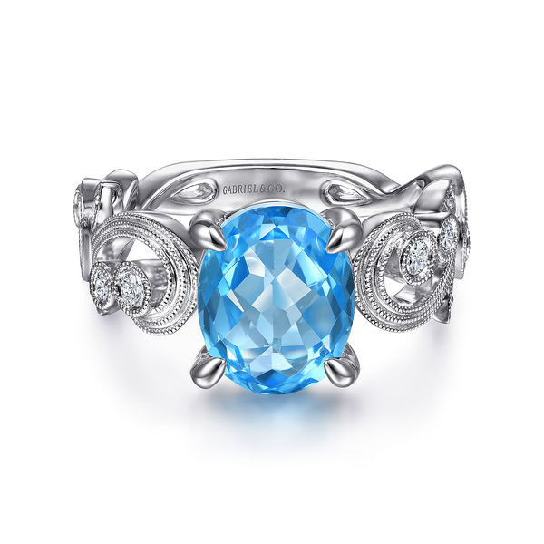14K White Gold Blue Topaz and Diamond Ring Jeff Dennis Jewelers Gardendale, AL