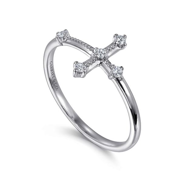 Ladies White 14 Karat Cross Ring With  0.08ct tw Round Diamonds Image 2 Jeff Dennis Jewelers Gardendale, AL