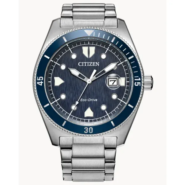 MENS ECO DRIVE WR100 STAINLESS STEEL BLUE DIAL WATCH Jeff Dennis Jewelers Gardendale, AL