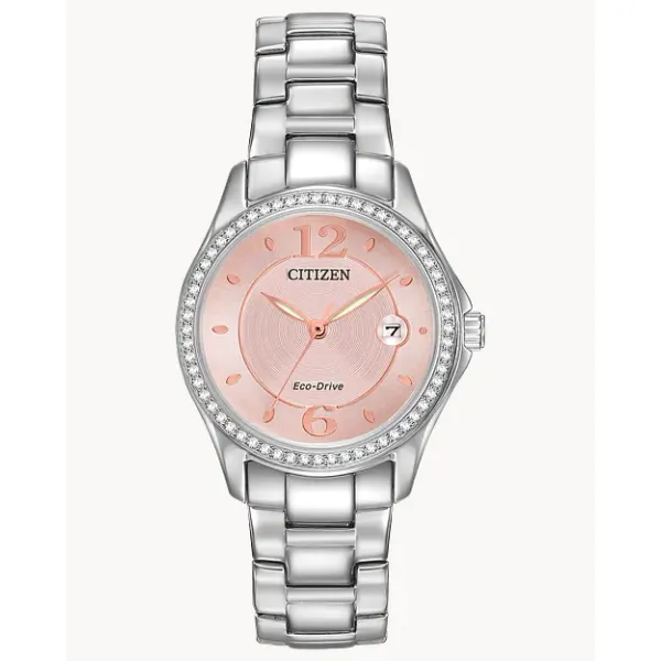 LADIES ECO DRIVE WR50 STAINLESS  PINK DIAL WATCH Jeff Dennis Jewelers Gardendale, AL