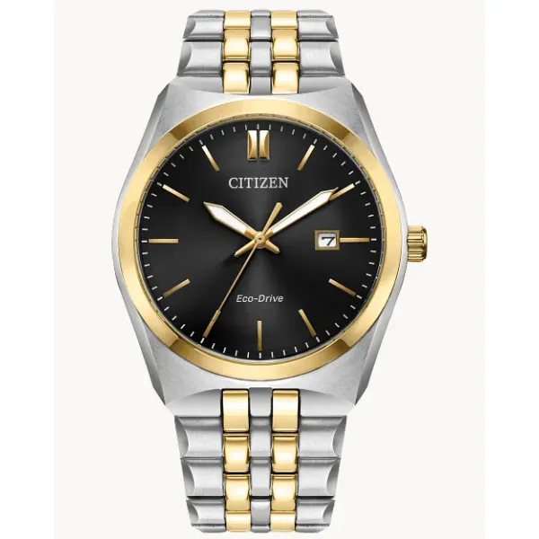 MENS ECO DRIVE WR100 STAINLESS 2 TONE BLACK DIAL WATCH Jeff Dennis Jewelers Gardendale, AL