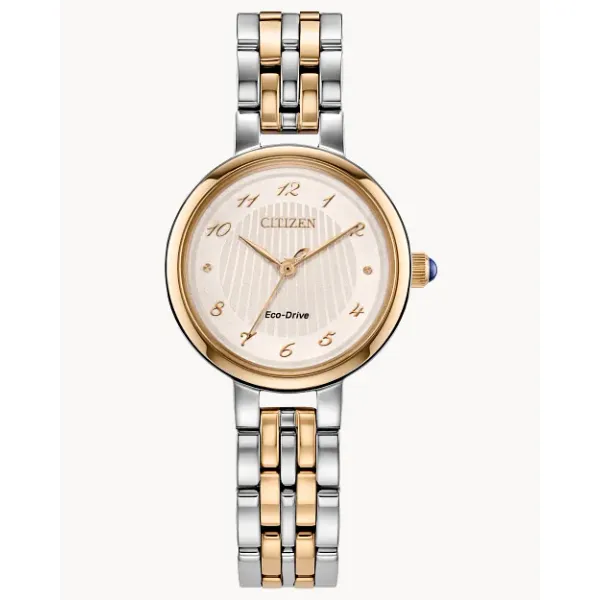 LADIES  ECO DRIVE  WR50 STAINLESS 2 TONE STAINLESS AND ROSE WATCH WITH MOTHER OF PEARL FACE Jeff Dennis Jewelers Gardendale, AL
