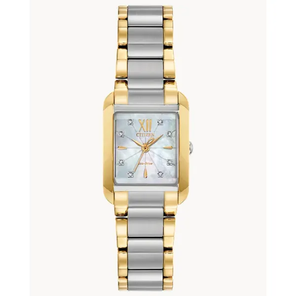 LADIES ECO DRIVE WR50 2 TONE STAINLESS MOTHER OF PEARL DIAL WATCH Jeff Dennis Jewelers Gardendale, AL