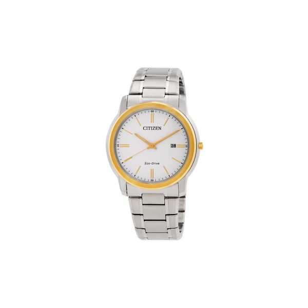 MENS ECO DRIVE WR50 STAINLESS 2 TONE WATCH WITH WHITE FACE Jeff Dennis Jewelers Gardendale, AL