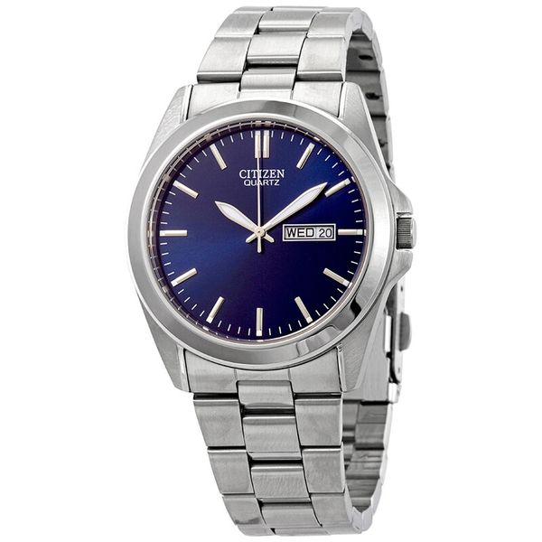 MENS QUARTZ WR30 STAINLESS BLUE FACE DAY DATE WATCH Jeff Dennis Jewelers Gardendale, AL