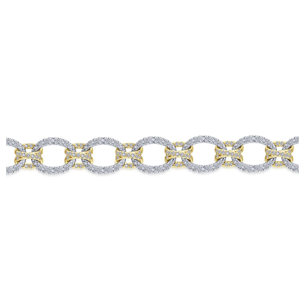 Yellow & White 14 Karat Bracelet with Alternating Links and 2.29ct tw Round Pave' Diamonds. 7 inches Image 2 Jeff Dennis Jewelers Gardendale, AL