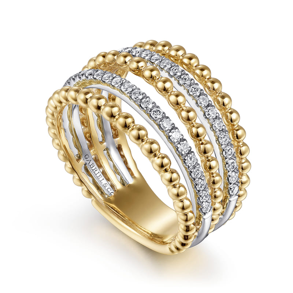 Ladies Yellow 14 Karat Beaded Wide Band Fashion Ring With  0.38ct tw Round G/H in color andSi2 in clarity Diamonds Image 2 Jeff Dennis Jewelers Gardendale, AL