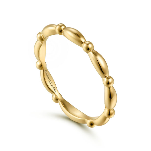 Ladies Yellow 14 Karat Orzo shape & Bujukan Bead Station Stackable Ring Image 2 Jeff Dennis Jewelers Gardendale, AL