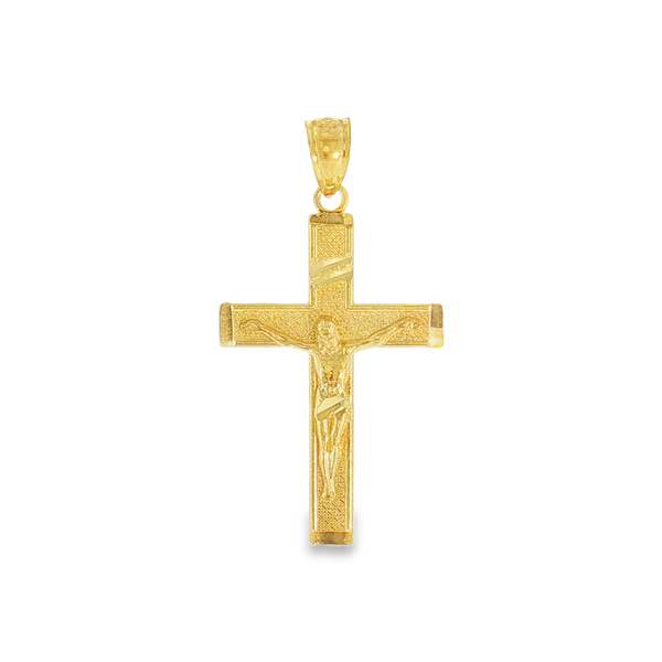 10 Karat Yellow Gold Textured Cross  - Reversible Side with Crucifix Jeff Dennis Jewelers Gardendale, AL