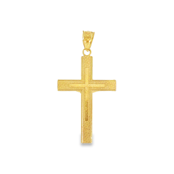 10 Karat Yellow Gold Textured Cross  - Reversible Side with Crucifix Image 2 Jeff Dennis Jewelers Gardendale, AL