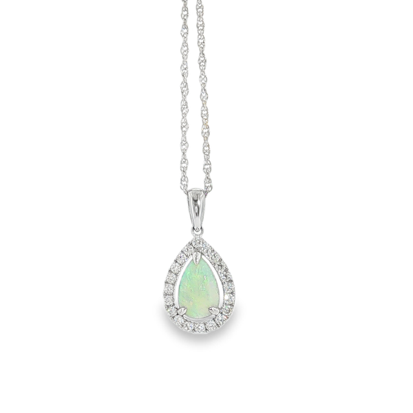 14KW Opal and .25ct tw Round Diamonds Pendant Jeff Dennis Jewelers Gardendale, AL