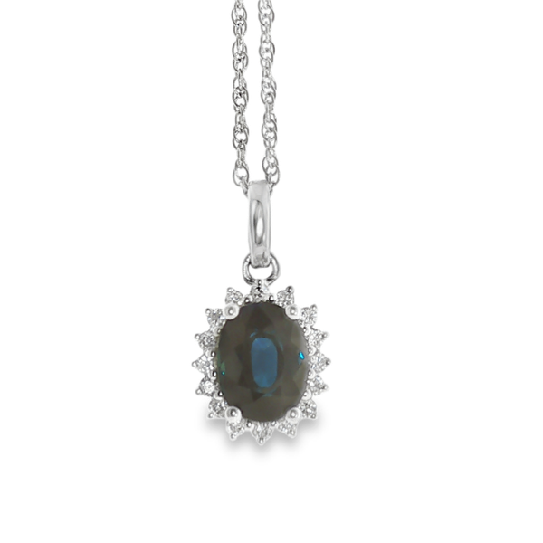 14KW 1.79ct Oval Sapphire and .20ct tw Round Diamonds Pendant Jeff Dennis Jewelers Gardendale, AL