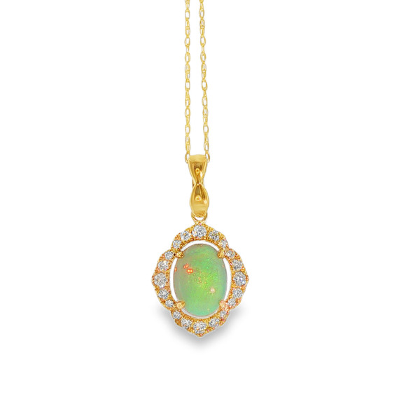 14KY Opal and .19ct tw Round Diamonds Pendant Jeff Dennis Jewelers Gardendale, AL