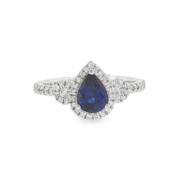 18KW 1.29ct Pear Sapphire and .35ct tw Round Diamonds Ring Jeff Dennis Jewelers Gardendale, AL