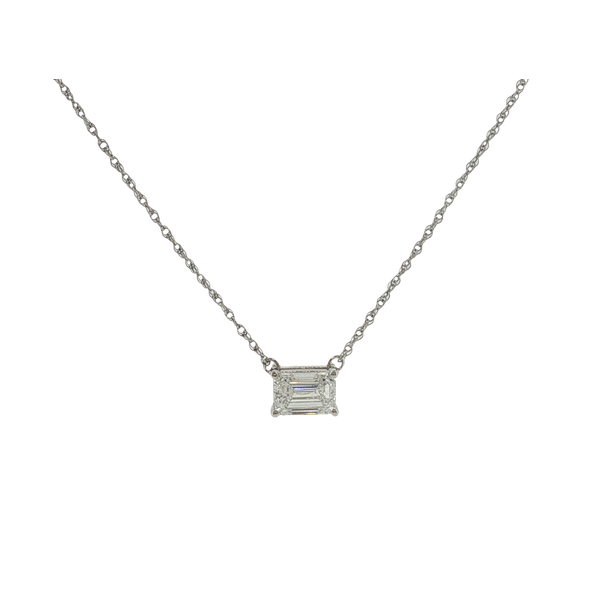 14 Karat White Gold Lab Grown 1ct Emerald Cut Diamond set in East to West Necklace Jeff Dennis Jewelers Gardendale, AL
