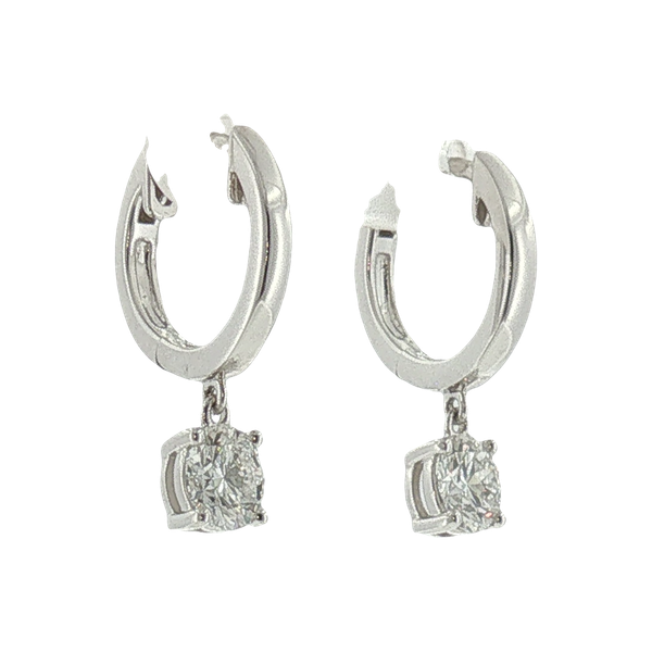 14 Karat White Gold Huggie Hoop with 1ct tw Lab Grown Diamond Drop Earrings Image 2 Jeff Dennis Jewelers Gardendale, AL