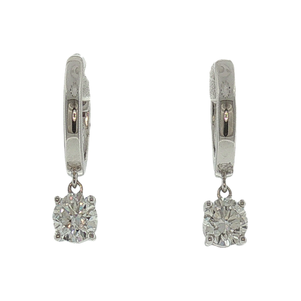 14 Karat White Gold Huggie Hoop with 1ct tw Lab Grown Diamond Drop Earrings Jeff Dennis Jewelers Gardendale, AL