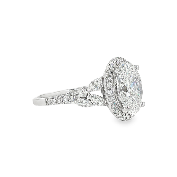 14K White Gold 3.06ct Oval Lab Grown Diamond Engagement Ring that is E in Color and VS1 in Clarity with .76ct tw of Various Shaped Accent Lab Grown Diamonds. Image 2 Jeff Dennis Jewelers Gardendale, AL