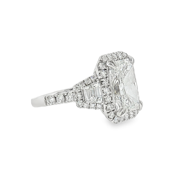 14K White Gold 4.10ct Radiant Cut Lab Grown Diamond Engagement Ring that is E in Color and VS1 in Clarity with 1.4ct tw of Various Shaped Accent Diamonds. IGI Cert No. LG690506008 Image 2 Jeff Dennis Jewelers Gardendale, AL