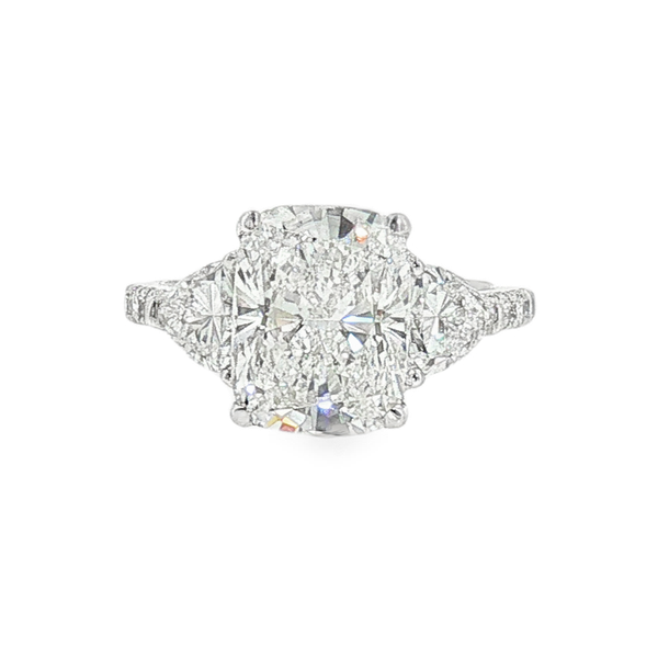 14K White Gold 4.09 Cushion Cut Lab Grown Diamond Engagement Ring that is E in Color and VS2 in Clarity with 1.24ct tw Various Shaped Lab Grown Accent Diamonds. IGI Cert No. LG763603864 Jeff Dennis Jewelers Gardendale, AL