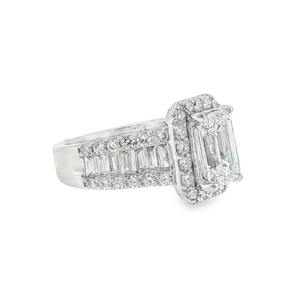 14K White Gold 3.06ct Emerald Cut Lab Grown Diamond Engagement Ring that is F in Color and VVS2 in Clarity with 1.94ct tw of Baguette and Round Lab Grown Accent Diamonds. IGI Cert No. LG749589548 Image 2 Jeff Dennis Jewelers Gardendale, AL